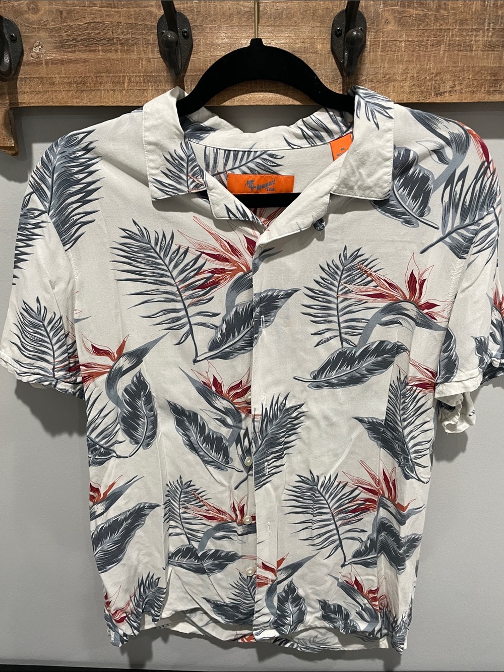 Newport White Button-Down Shirt with Blue & Red Tropical Print